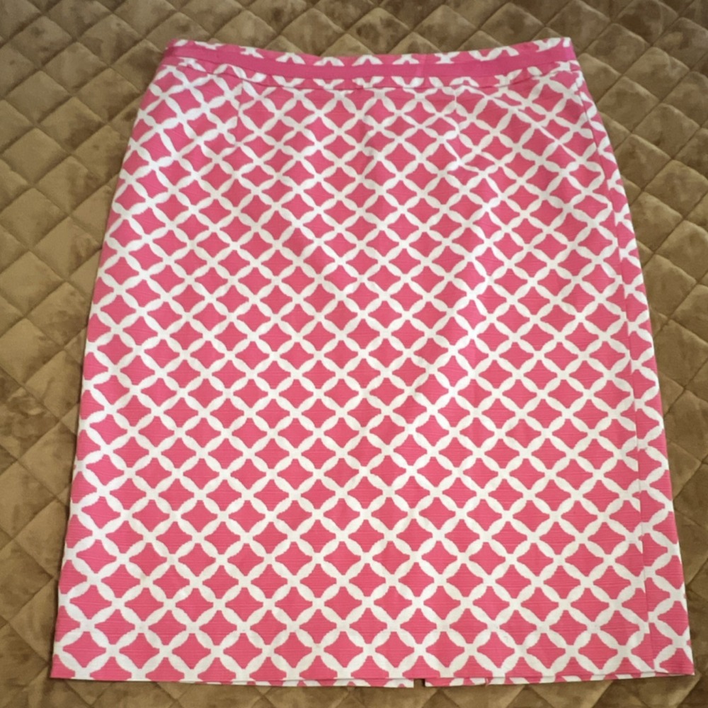 Boden Barbie Pink and White Geometric Canvas Pencil Skirt Knee Length Size 12